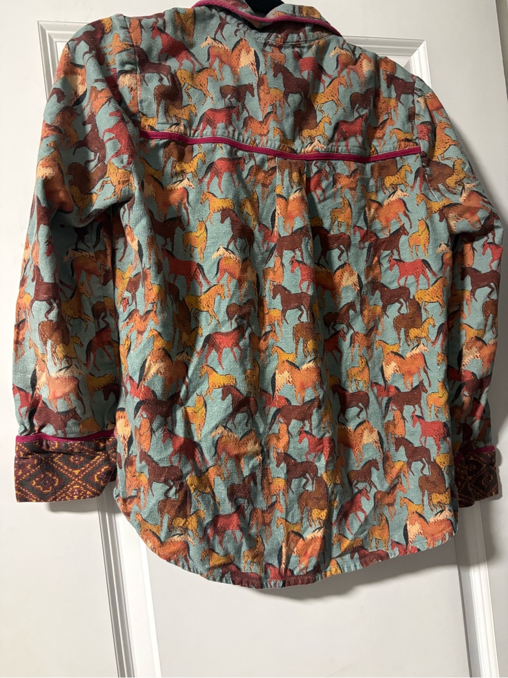 Sundance Long-Sleeve Horse Print Button-Up in Aqua/Multi